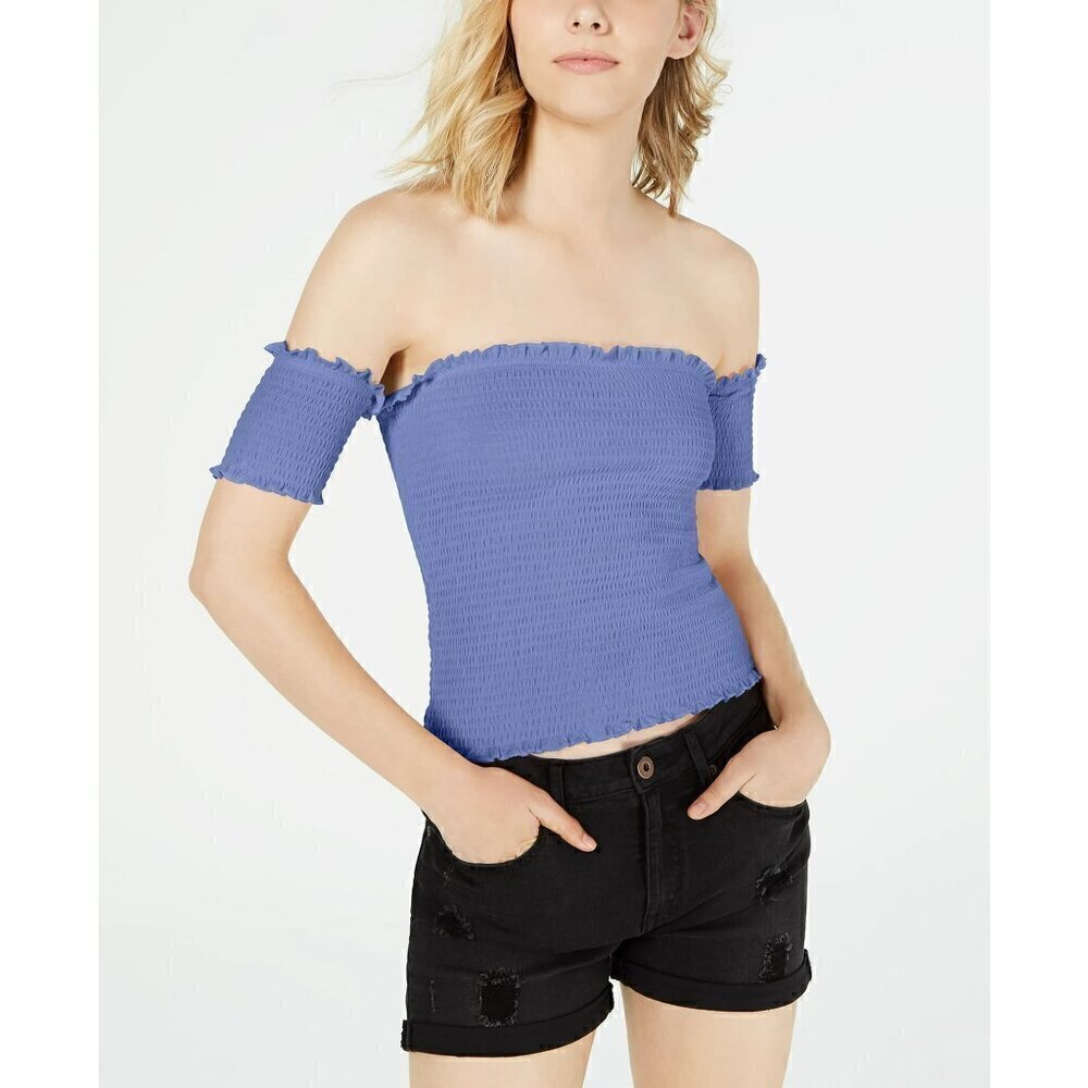 Blue Smocked Crop Top